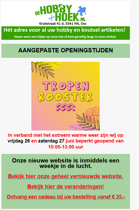 Tropenrooster op vrijdag 26 en zaterdag 27 juni