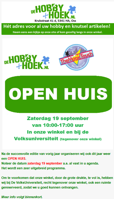 OPEN HUIS bij De Hobbyhoek op zaterdag 19 september