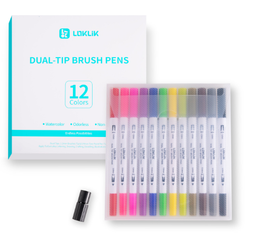 Dual Tip Brush Pens 12 Colors (000018)