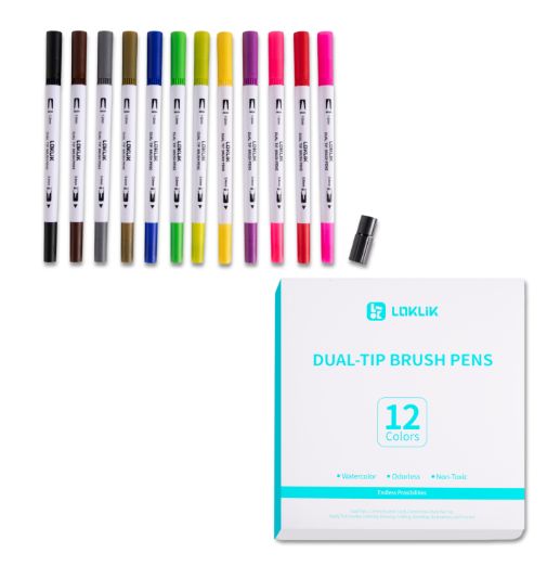 Dual Tip Brush Pens 12 Colors (000018)