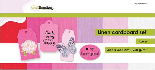 CraftEmotions linnenkartonset 12 vel - Love 30,5x30,5cm 250gr (001230/3004)