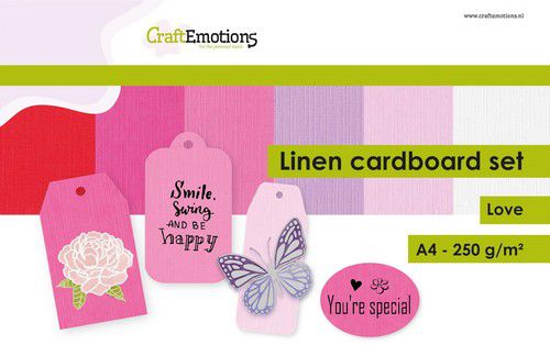 CraftEmotions linnenkartonset 12 vel - Love A4 250gr (001232/3004)