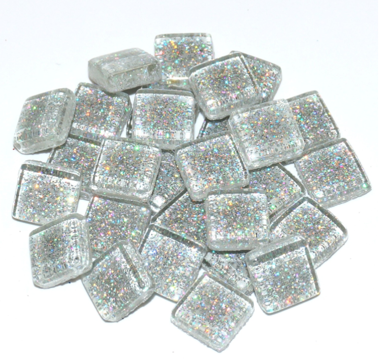 Soft Glas Vierkant Glitter Zilver 100 gr (1017459) *