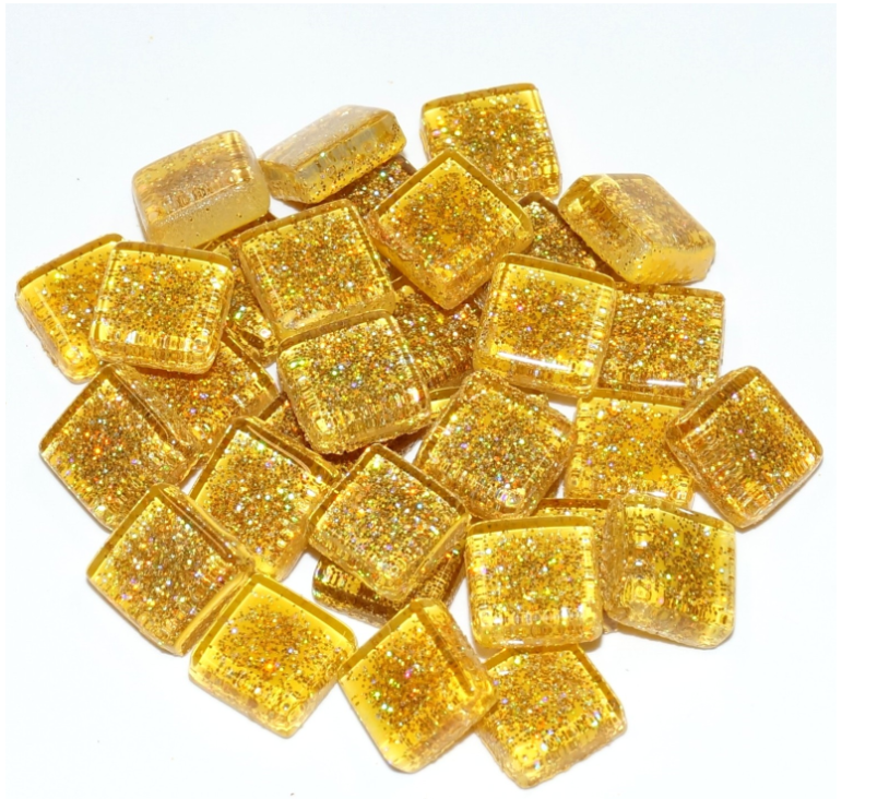 Soft Glas Vierkant Glitter Geel 100 gr (1017462) *