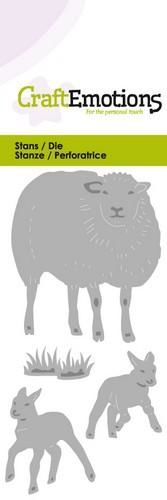 CraftEmotions Die - schaap met lammetjes Card 5x10cm (115633/0210