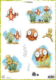CraftEmotions Decoupage vellen Ocean 1 A4 170 grm Carla Creaties  (AFGEPRIJSD)
