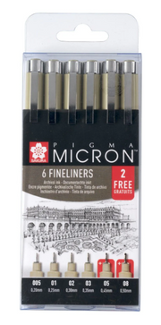 Sakura • Pigma Micron Fineliner Promotie Set 4+2 gratis