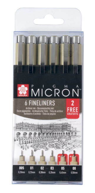 Sakura • Pigma Micron Fineliner Promotie Set 4+2 gratis