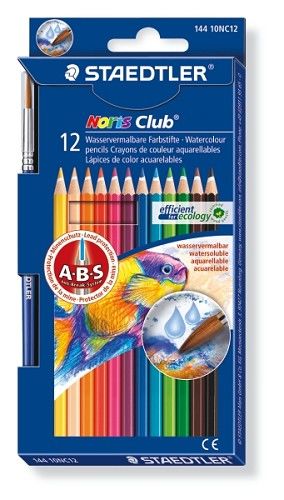 Staedtler Noris Club aquarell - set 12 st. + penseel 144 10NC12 (320200/0312)