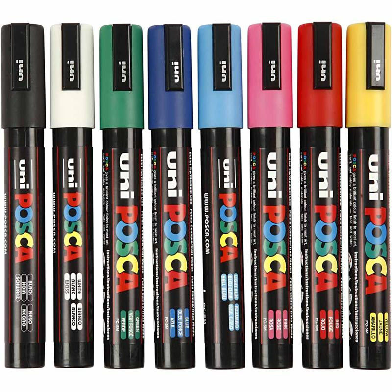 Posca Marker, lijndikte: 2.5 mm, PC-5M , diverse kleuren, fijn, 8stuks (276900)