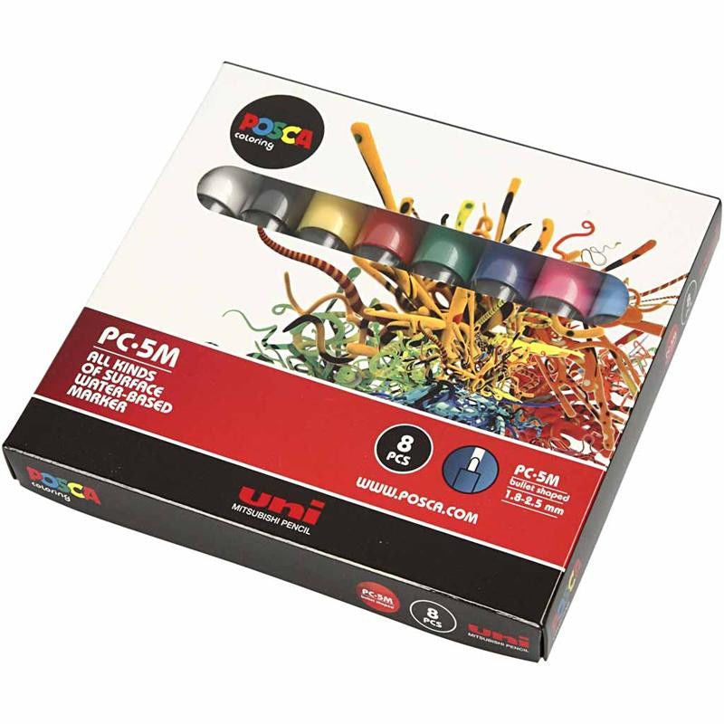 Posca Marker, lijndikte: 2.5 mm, PC-5M , diverse kleuren, fijn, 8stuks (276900)