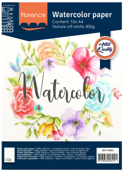 Florence • Aquarelpapier 300g Textuur A4 Off-White 10x  (2911-0003)