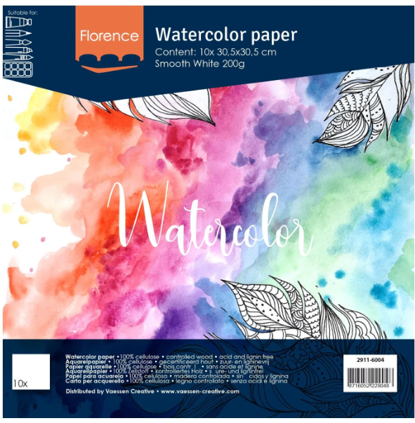 Florence • Aquarelpapier Glad 30,5x30,5cm 200g Wit 10x (2911-6004)
