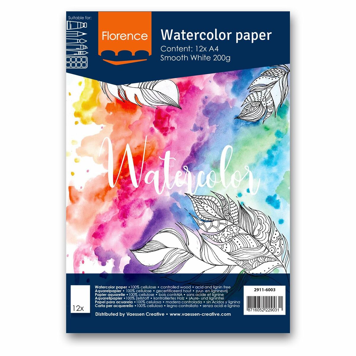 Florence • Aquarelpapier A4 smooth White 200gr 12vellen (2911-6003)