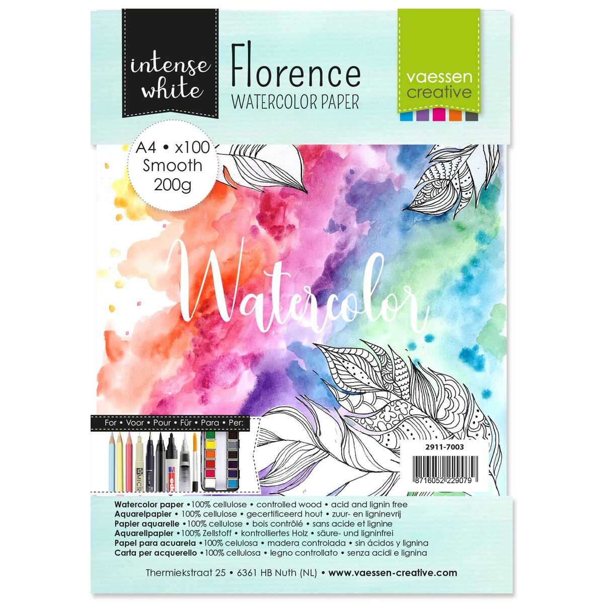 Florence • Aquarelpapier A4 smooth White 200gr 100vellen (2911-7003)