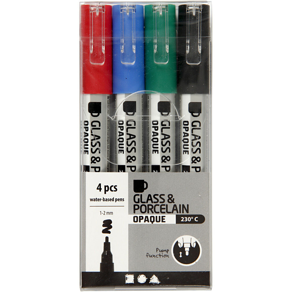 Glas- & Porseleinstiften, 1-2mm , Dekkend, Blauw,groen,rood,zwart, 4 Stuk, 1 Doos (31336)