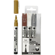 Glas- & Porseleinstiften, 1-2mm , Dekkend, Bruin,wit,goud,zilver, 4 Stuk, 1 Doos (31337)