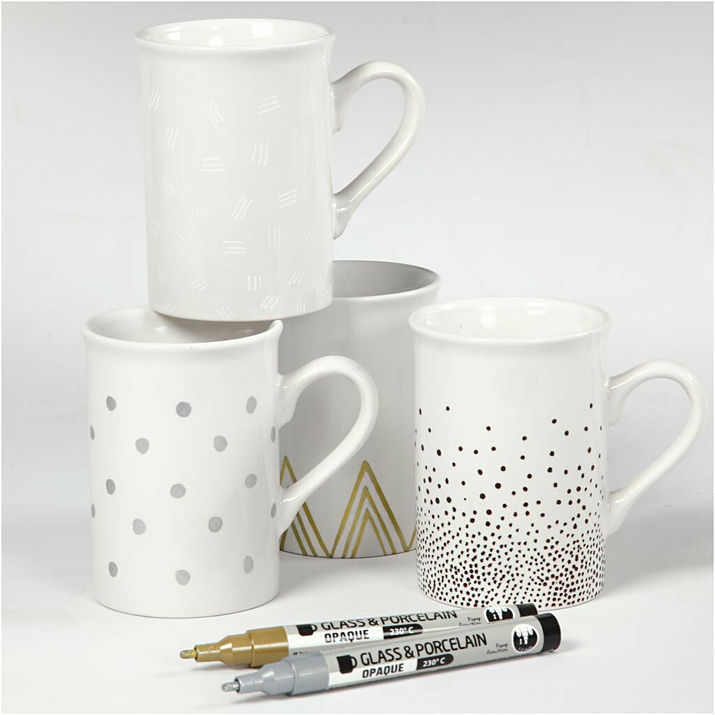 Glas- & Porseleinstiften, 1-2mm , Dekkend, Bruin,wit,goud,zilver, 4 Stuk, 1 Doos (31337)