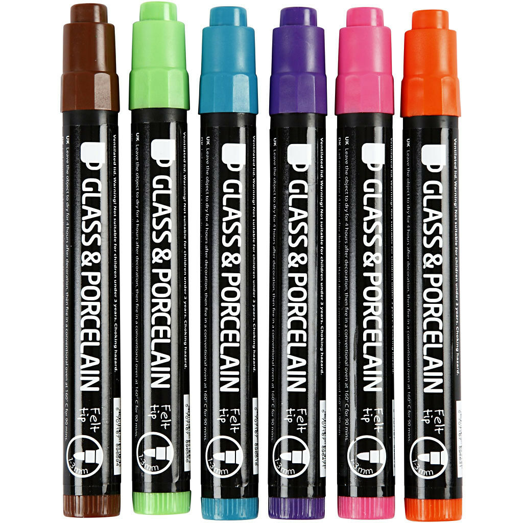 Glas- & Porseleinstiften, Lijndikte: 1-3 , Semi-dekkend, Extra Kleuren, 6 Stuk (31652)