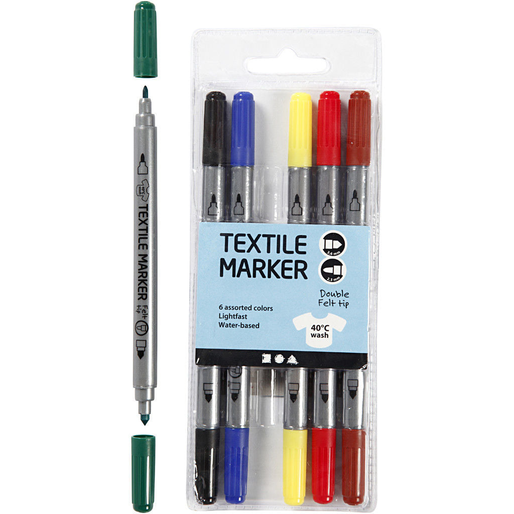 Textielstiften, lijndikte: 2,3+3,6 mm, standaardkleuren, 6stuks (334819)