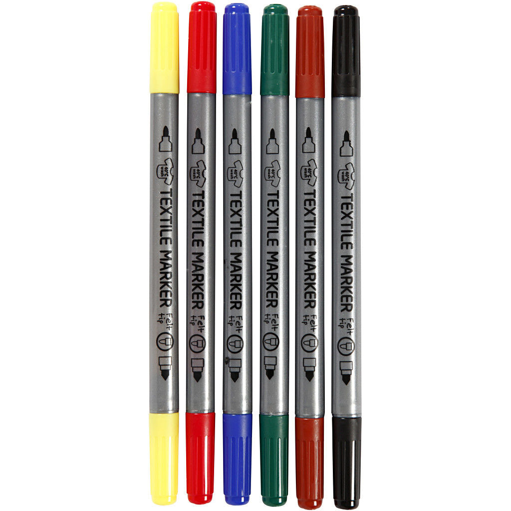 Textielstiften, lijndikte: 2,3+3,6 mm, standaardkleuren, 6stuks (334819)