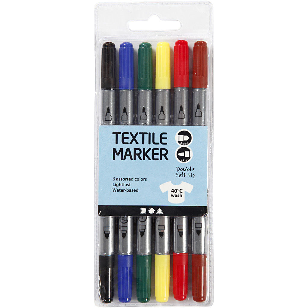 Textielstiften, lijndikte: 2,3+3,6 mm, standaardkleuren, 6stuks (334819)