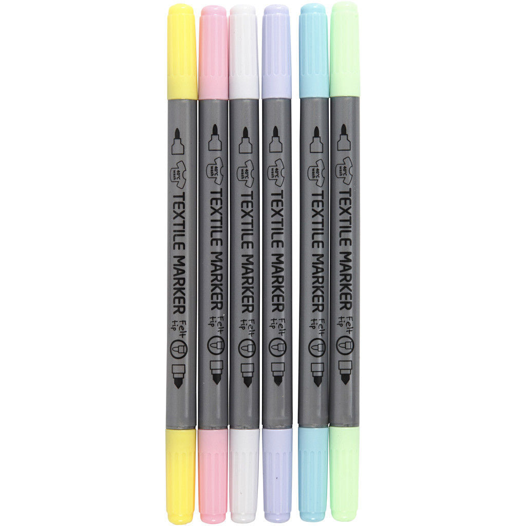 Textielstiften, lijndikte: 2,3+3,6 mm, pastelkleuren, 6stuks (34829)