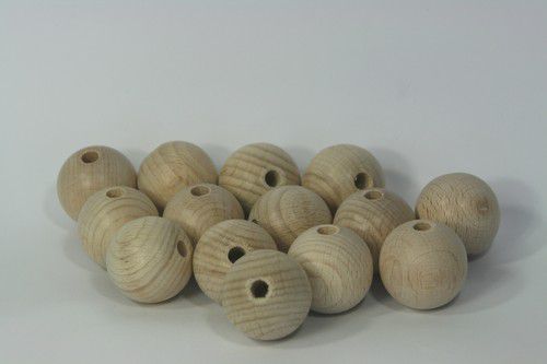 Houten bal uit beuken met gat, naturel 3cm p/st (810100/1030)