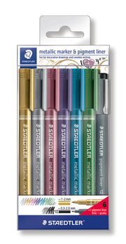 metallic marker - set 6 kleuren + pigment liner (8323-SWP6P)