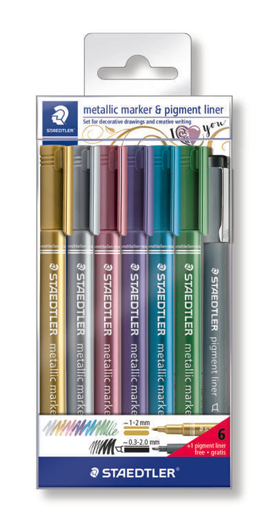 metallic marker - set 6 kleuren + pigment liner (8323-SWP6P)