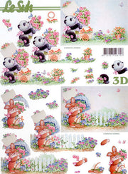 3D Knipvel - Le Suh - Panda - Konijn met bloemen -8