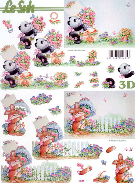 3D Knipvel - Le Suh - Panda - Konijn met bloemen -8