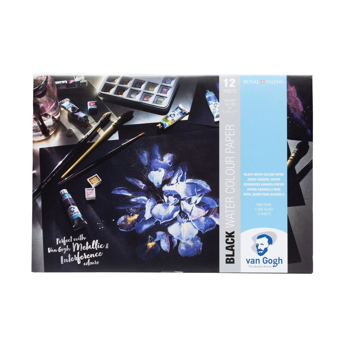 Zwart blok met aquarelverfpapier 12 vellen 360 g formaat 29,7 x 21 cm (A4) (94170002)