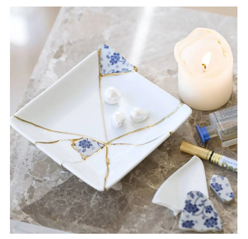 CC Hobbyset Kintsugi Schaal, Blauw, Goud en Wit (977815) *