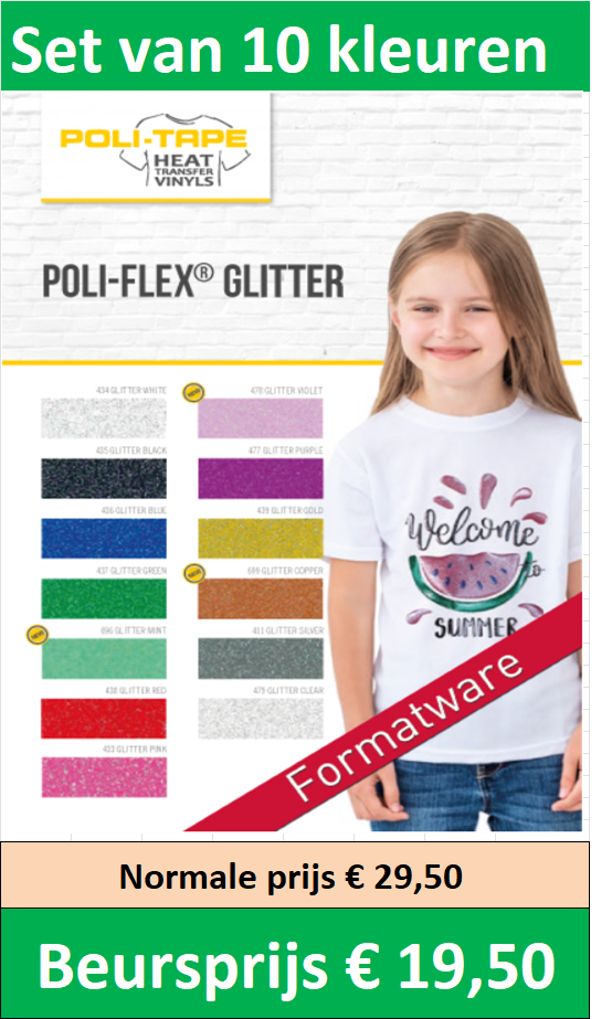 POLI-FLEX - GLITTER - Flexfolie - A4 - Set van 10 kleuren (glitterset)