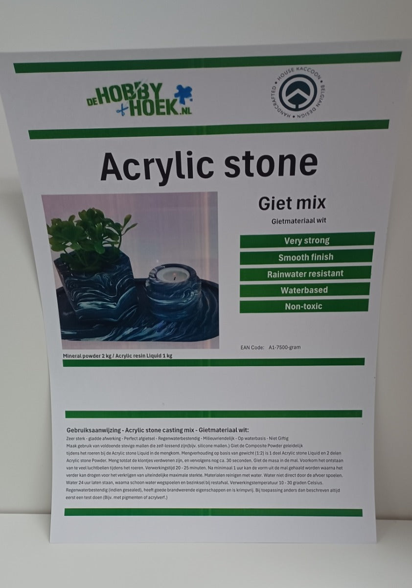 Acrylic stone casting mix - Gietmateriaal wit 7.5kg
