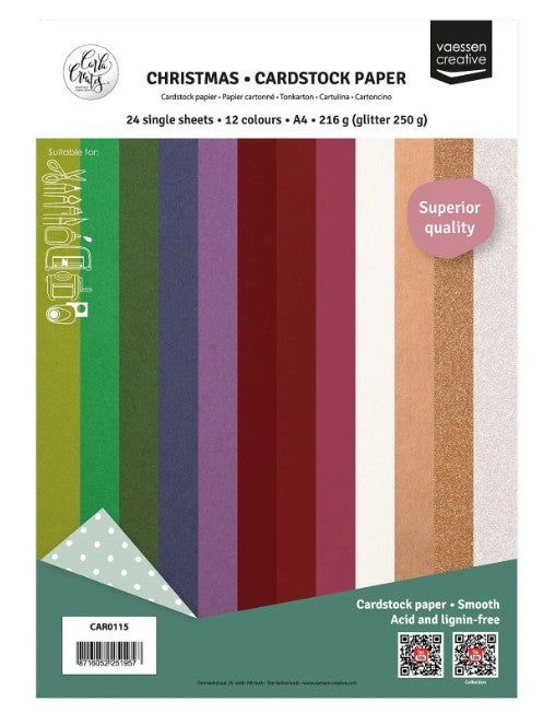 Vaessen Creative • Cardstock Papier A4 Kerst Multipack 24x (CAR0115) *