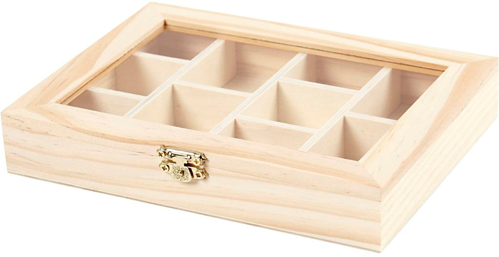 CC Houten Doos Met Glazen Deksel 15,5x20,5x3,5 cm (56930