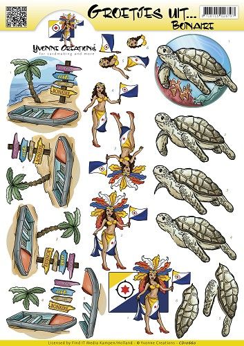 3D Knipvel - Yvonne Creations - Groetjes uit... Bonaire