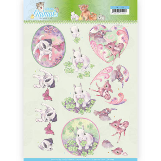 3D Knipvel - Jeanine's Art - Young Animals - Cuties in Purple