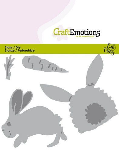 CraftEmotions Die - Bunny 1 -konijn met wortel Card 11x9cm Carla Creaties (115633/0435) (AFGEPRIJSD)