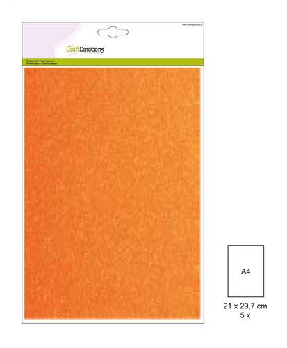 CraftEmotions glitterpapier 5 vel neon oranje +/- 29x21cm 120gr (001290/0210)