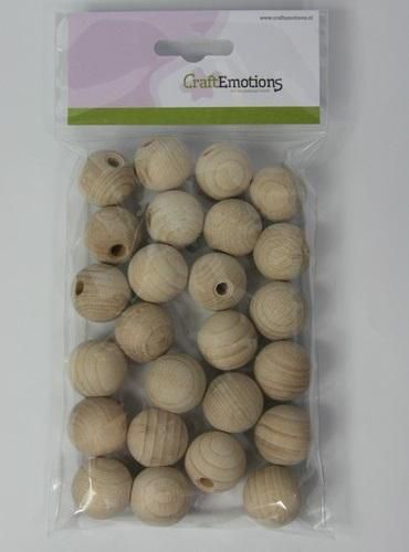 Houten bal uit beuken met gat, naturel 3cm p/st (810100/1030)