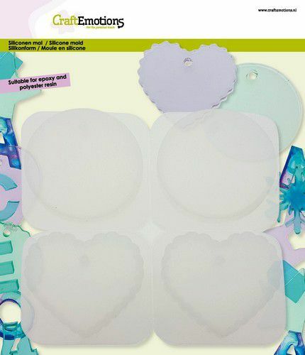 CraftEmotions Siliconen mal decoratie hanger rond glad - hart scallop 16x15cm (114779/0140)