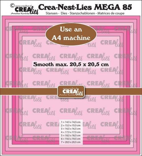 Crealies Crea-Nest-Lies Mega Vierkant glad halve cm For A4 machine: max. 20,5 x 20,5 cm (CLNestMega85) *