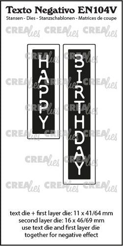 Crealies Texto EN: HAPPY BIRTHDAY (verticaal) max.16x46/69mm (EN104V) *