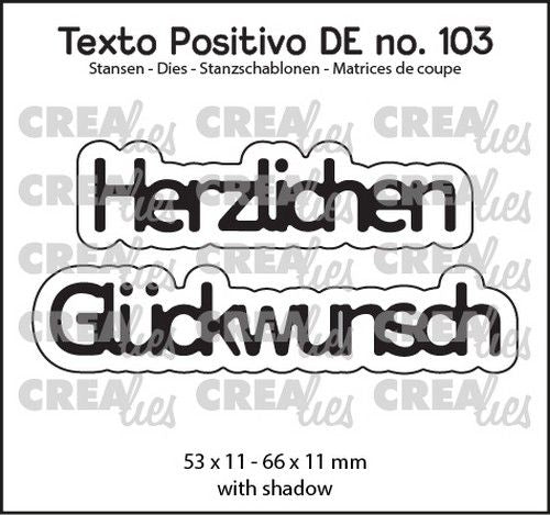 Crealies Texto Positivo Herzlichen Glückwunsch - DE (H) 53x11 - 66x11mm (POSDE103) *