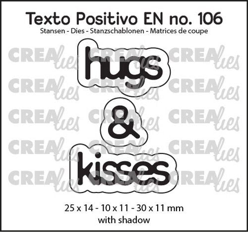 Crealies Texto Positivo hugs & kisses - EN (H) 25x14 - 10x11 - 30x11mm (POSEN106)  *