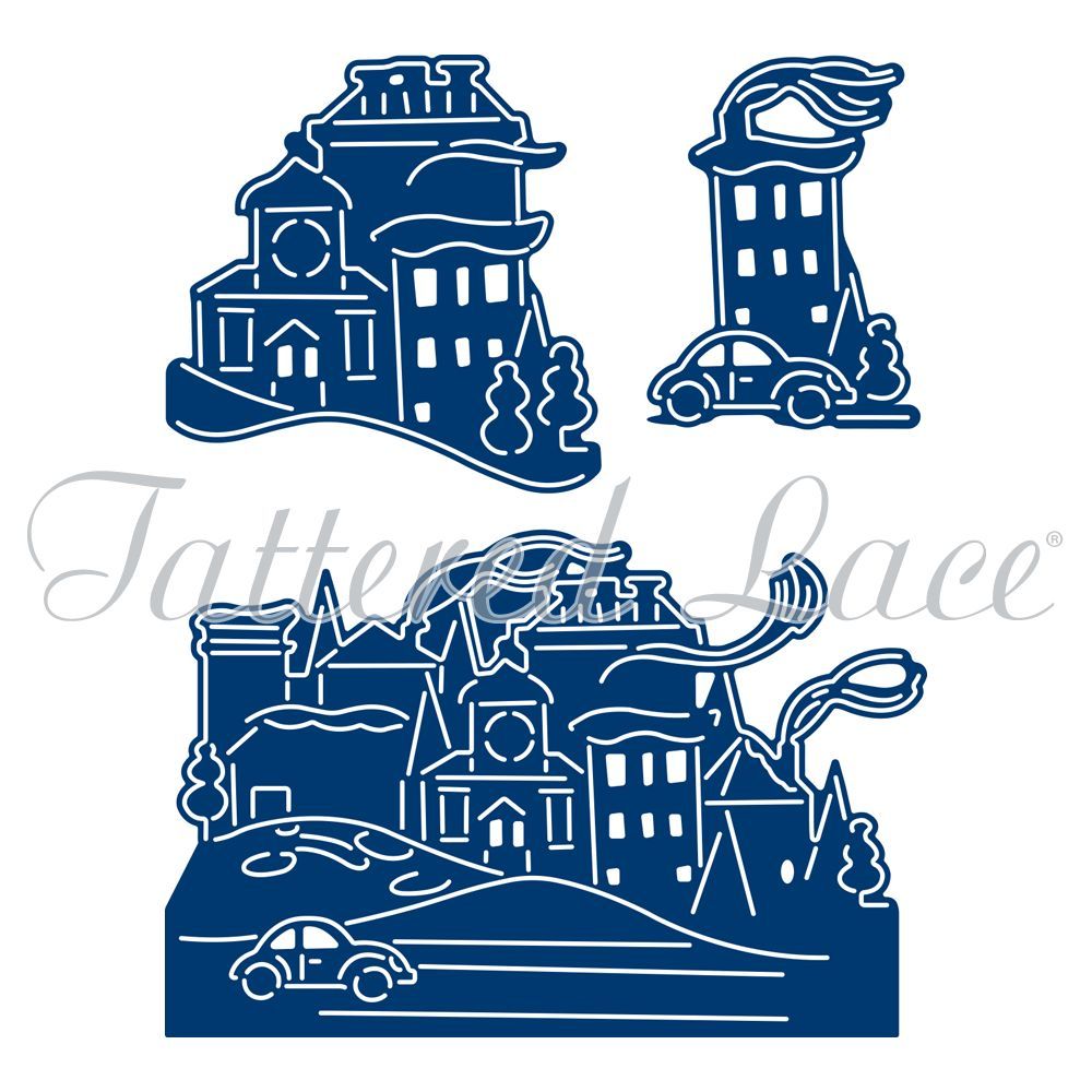 Die - Tattered Lace -  The Magic of Christmas Winter Town + Clear Stamps (ETL345) (AFGEPRIJSD)