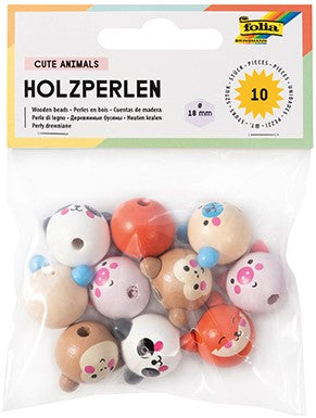 Folia Houten Kralen Schattige Dieren - 10 Stuk (22982)